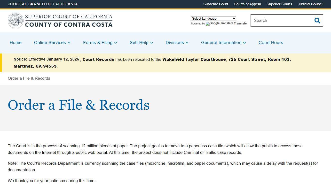Order a File & Records | Superior Court of California | County of Contra Costa