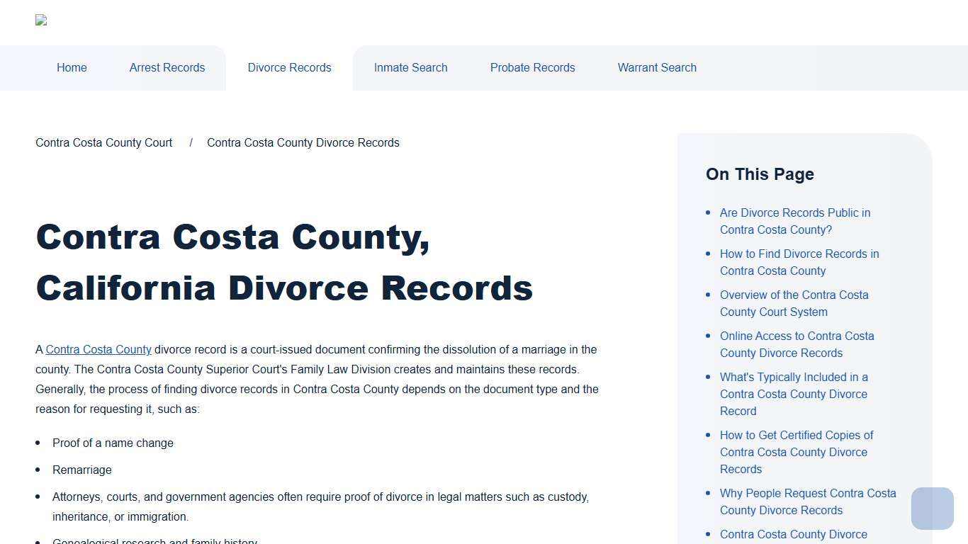 Contra Costa County Divorce Records Search | Contra Costa County Court